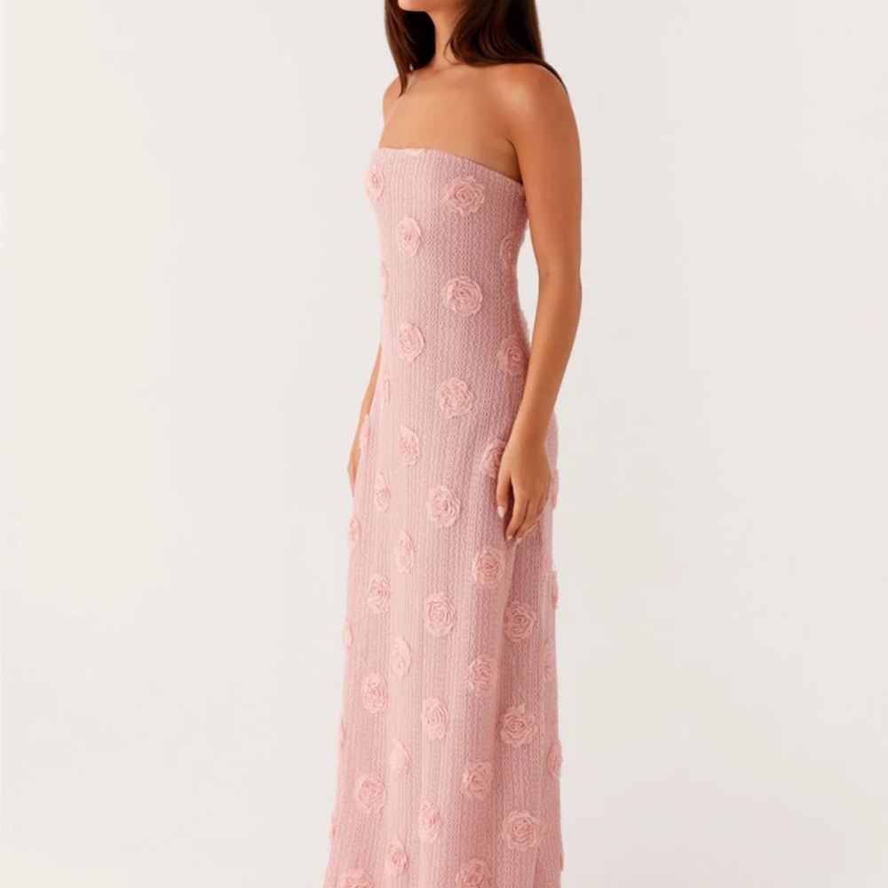Peppermayo Strapless Pink Floral Textured Maxi Dress - Picture 2 of 5